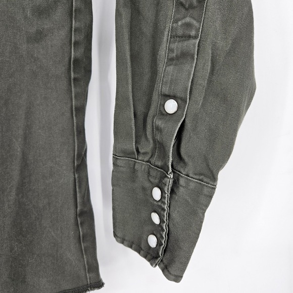 Vintage Wrangler Pearl Snap Shirt Mens Large Western Green Denim Rancher - Picture 3 of 10